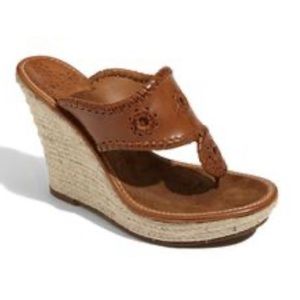 JACK ROGERS | Marbella brown leather & rope stacked wedges 5 inch heel platform